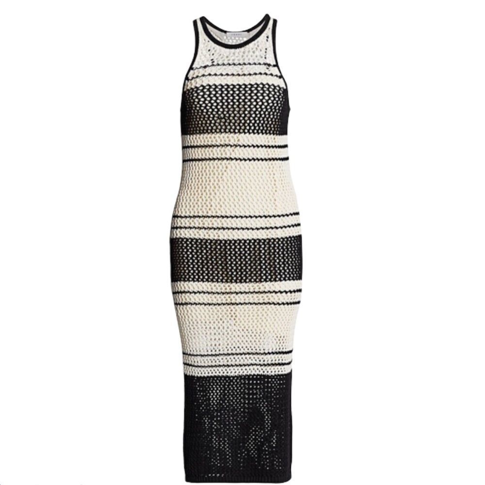 NEW Frame Crochet Open Knit Striped Long Slim Fit Tank Dress Size XS